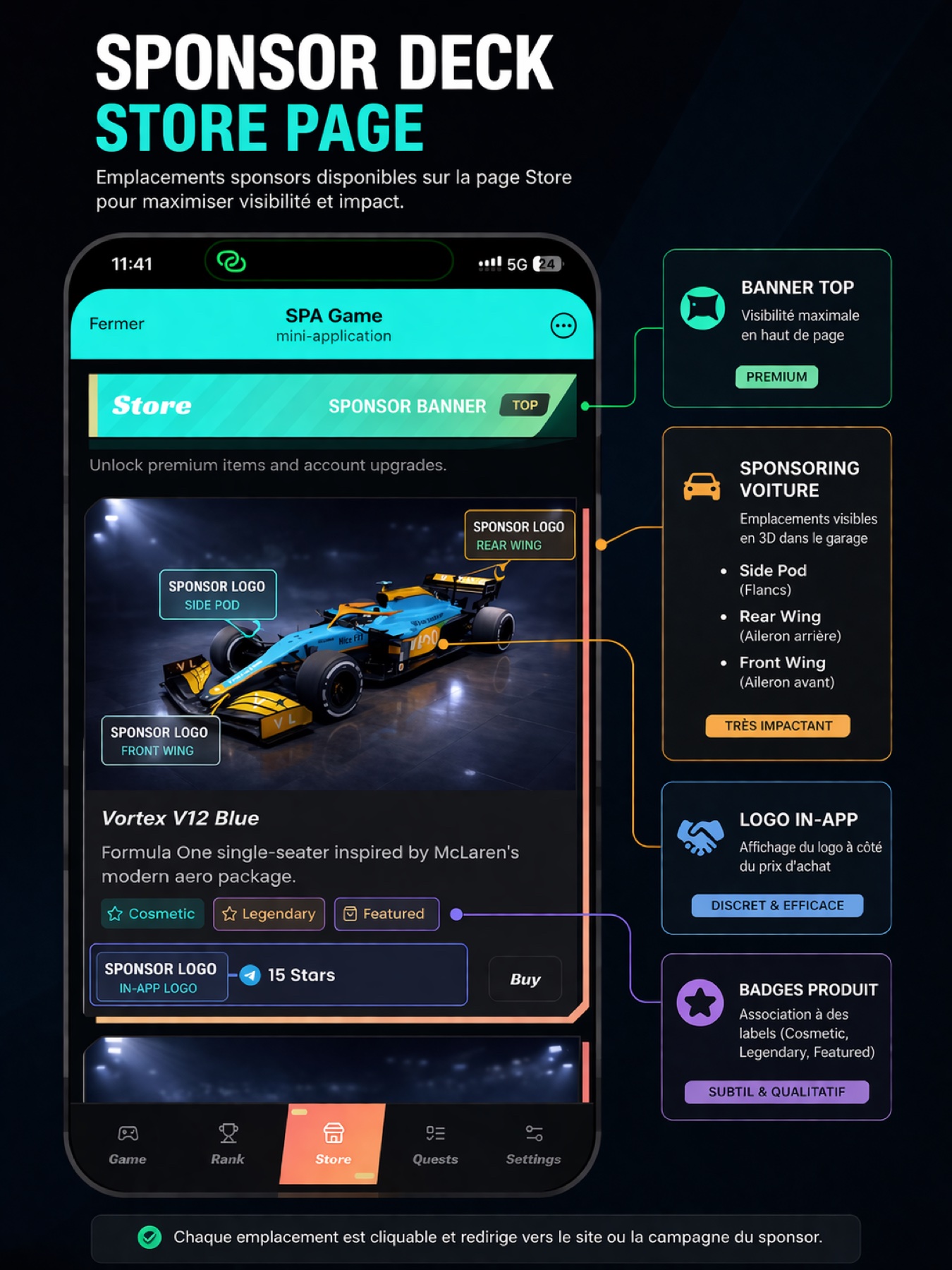 Sponsor deck : emplacements sponsors sur la page store