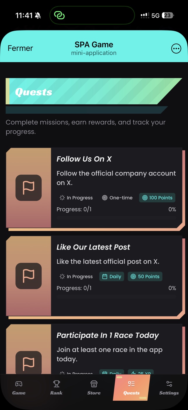 Écran des quests : missions sociales quotidiennes